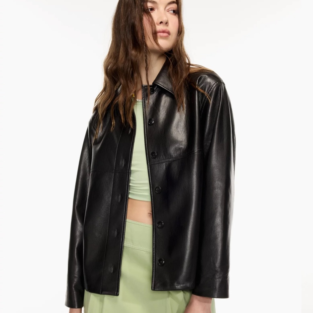 ARITZIA SUNDAY BEST GABBY SHIRT JACKET BLACK VEGAN LEATHER MEDIUM *SOLD OUT*